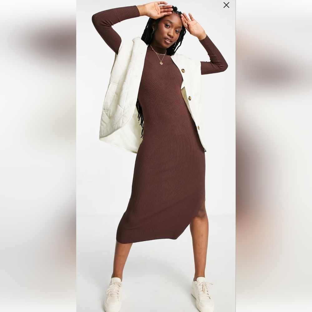 Miss Selfridge Brown Ribbed Dress